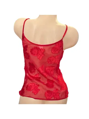 Vintage Elena Intimates Sheer Red Floral Embroidered Camisole Size Small thumbnail 3
