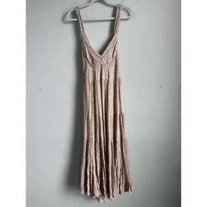 Dress Forum Los Angeles Neutral Pink Floral Tiered Boho Maxi Dress Large Cottage thumbnail 12
