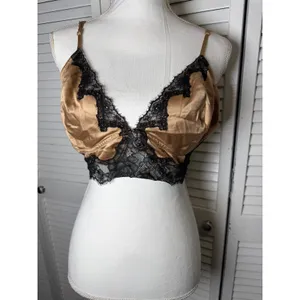 Victoria Secret Very Sexy Satin Rose Lace Trim Bralette XL Black Champagne NWT thumbnail 2