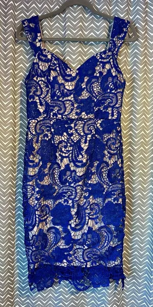 Alpha and Omega | Blue Lace Overlay Dress, size M thumbnail 1