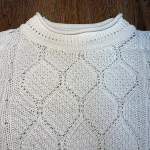 80s Cotton Forever Cream Chunky Knit Sweater USA 100% Cotton Women L Cottage VTG thumbnail 7