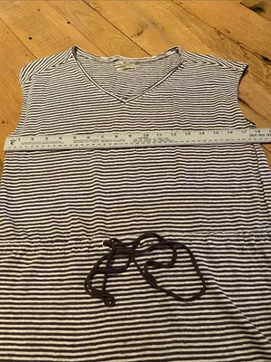 Anthropologie x Sundays Linen Drawstring Dress Gray Stripe Size Medium thumbnail 6