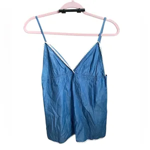 NEW POL Chambray Lace Trim Babydoll Cami Tank Top Small thumbnail 2