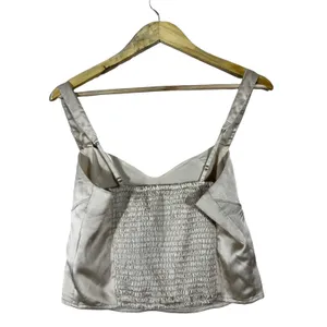Abercrombie & Fitch Satin Solid Crop Top Champagne Chic Smocked Back Size M thumbnail 3