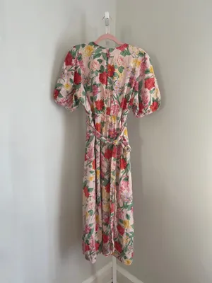 Old Navy Fit & Flare Floral Linen-Blend Twist-Front Maxi Dress Puff Sleeve Sz XL thumbnail 4
