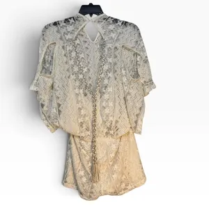Venus Cream Lace Romper V-Neck Keyhole Back Tassel Tie Boho Size 1X thumbnail 3