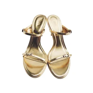 ZARA Metallic Gold Strap Stiletto Heels Sandals 3.1" 9 EUC thumbnail 9