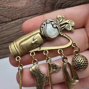 Golf Club Bag With Golfing Charms Brooch Pin Gold Tone thumbnail 5