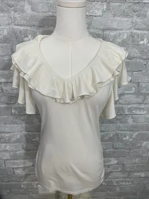 Ralph Lauren Sport Cream Ruffle V-Neck Blouse thumbnail 1