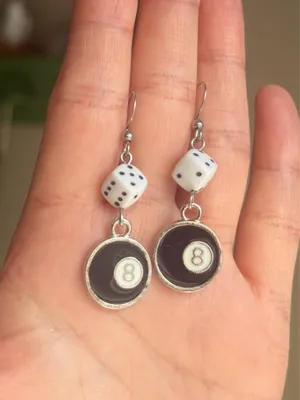 Handmade y2k funky grunge style 8 ball & dice dangle earrings 🎲🖤💕 thumbnail 4