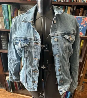 Old Navy distressed elevated basics minimalist L denim jacket thumbnail 1