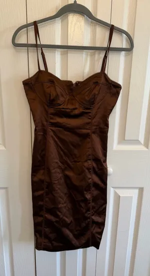 Aritzia Wilfred Bustier Dress Satin Brown Homecoming Size 6 thumbnail 1