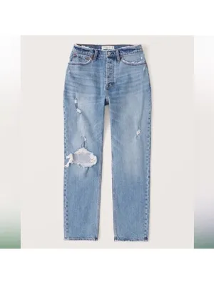 Abercrombie & Fitch The Dad Jean High Rise Distressed Women’s size 33 / 16 Reg thumbnail 14