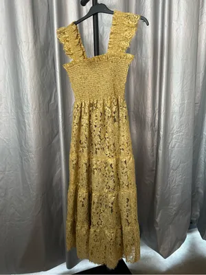 Hill House The Ellie Lace Nap Dress In Gold Lace, M thumbnail 2