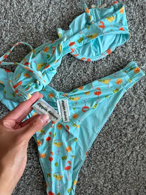 Dippin' Daisy's Aqua Cocktail Print Bikini Size Large Coastal Vacation Spritz thumbnail 6