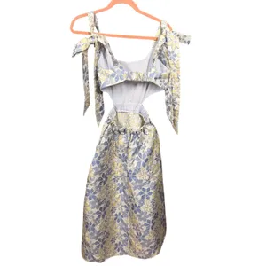 Showpo‎ Blue Gold Floral Jacquard Cut Out Tie Strap Midi Dress Womens 4 thumbnail 3