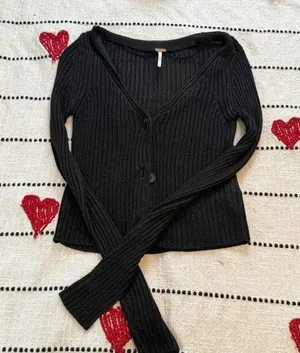 Free People Black Ribbed Button Down Shirt thumbnail 1