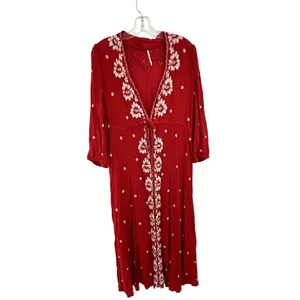 Free People Fabel Embroidered Maxi Dress Womens Size Medium Red White thumbnail 2