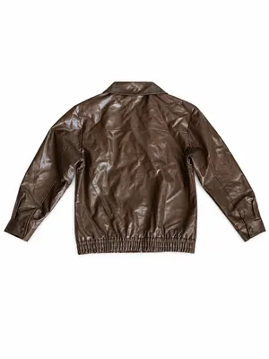 Brown Faux Leather Bomber Jacket Women’s Medium thumbnail 5