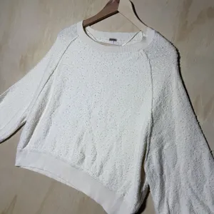 Free People Cream Knit Sweater XS Balloon Sleeve Boho Cozy Pullover Ivory Top thumbnail 2