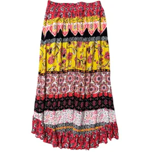 BOHO Patchwork Tiered‎ High Low Maxi Skirt Floral Ruffle Peasant Gypsy Size XS thumbnail 3
