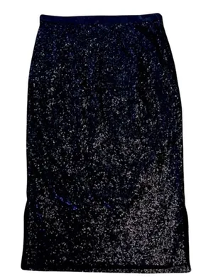 New The Limited Womens Midi Skirt Sz 0 Black All Over Sequin Side Slit‎ thumbnail 1