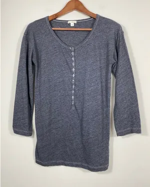 GAP Gray Henley Top Long Sleeve Button Front Soft Knit Shirt Size M thumbnail 1