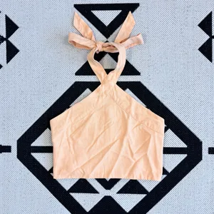 Abercrombie & Fitch Linen Blend Halter Crop Top in Light Orange Medium thumbnail 4