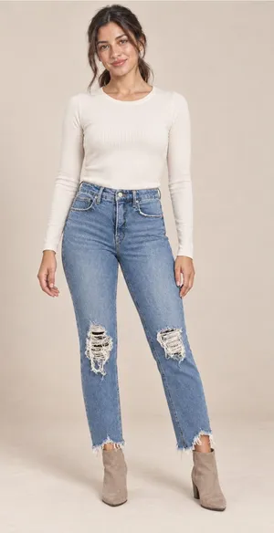 Good American Distressed High Rise Crop Jeans Women 2/26 Raw Hem thumbnail 1