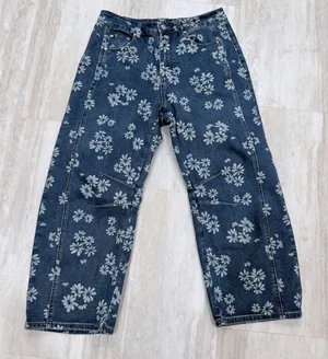 Flamingals Blue Daisy Floral Barrel Jeans Large High Rise Retro thumbnail 1