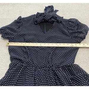 Betsey Johnson Navy Polka Dot Chiffon Puff Sleeve Tie Neck Knee Dress Size 10 thumbnail 10