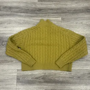 Sunday Best Olive V-Neck Cable Knit Sweater Small Cropped thumbnail 3