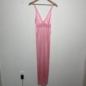 VTG Women Fairy Babydoll Slip Dress Pink Lace Floral Embroidered Satin Maxi thumbnail 2