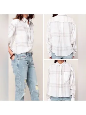 Free People Cutie Plaid Button Down Cream and yellow size small thumbnail 2