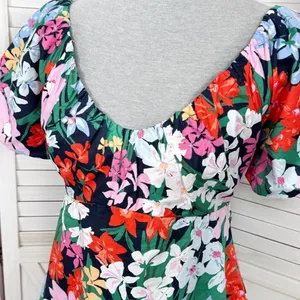 Old Navy Floral Puff Sleeve Peplum Flared Hem V‎ Neck Top Shirt Blue Multi Small thumbnail 6