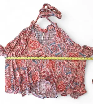 Free People Vista Dreams Top Printed Smocked Long Sleeve V Neck Blouse Tie M thumbnail 6