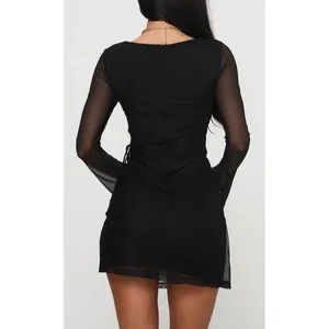 Princess Polly Black Mesh Long Sleeve Mini Dress Square Neck Wrap US 4 NWT thumbnail 9