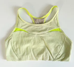 Lululemon Womens Ribbed‎ Mesh High Neck Sports Bra Racerback 10 Highlight Yellow thumbnail 1