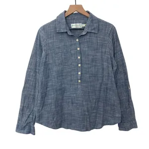 Aventura Organic Cotton Granola Gritty Boho Chambray Denim Blue Button Up Shirt thumbnail 1