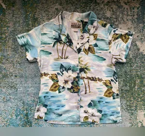 Vintage Tiki Classics silk Hawaiian palm trees button down shirt, size medium thumbnail 1