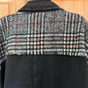 ZARA Contrast Black Denim & Tweed Plaid Mix Snaps Outer Jacket Shaket Size Large thumbnail 13