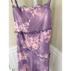 Cider Y2K Purple Floral Mesh Ruffle Mini Dress XS Lettuce Trim Cottagecore Fairy thumbnail 5