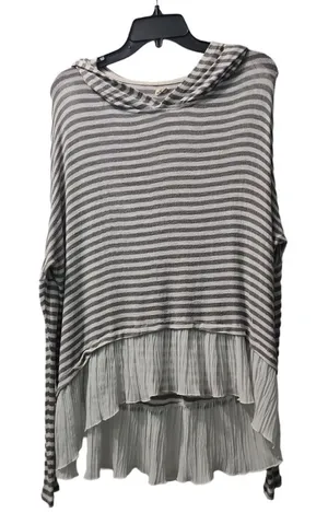 Hollister Striped Hooded Top‎ Ruffle Hem Long Sleeve Casual Gray Size M thumbnail 1