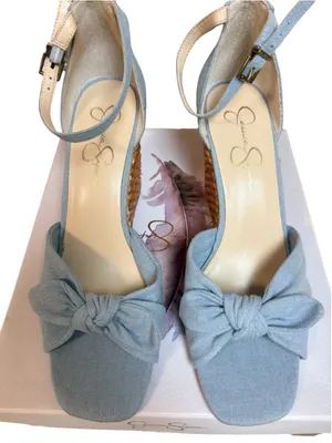 Jessica Simpson Delirah Bow Ankle-Strap Wedge Sandals Denim Size 9.5 thumbnail 1