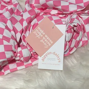 Dippin Daisy’s Pink Gingham Bikini Top with Cap Sleeves thumbnail 4