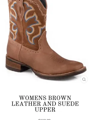 Roper Brown Leather Western Boots with Blue and Cream Embroidery thumbnail 12