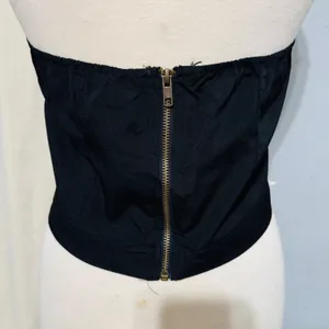 TOP CHIC Y2K Black‎ Cutout Halter Crop Top Zipper Back Gothic Punk Women L Rock thumbnail 6