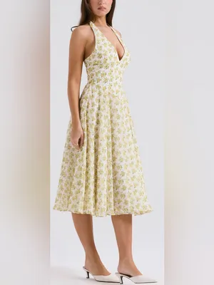 NEW HOUSE OF CB SOLADA Ivory Floral Print Georgette Halter Sz S plus cup thumbnail 3