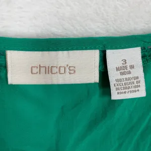 Chico's Size 3 XL Blouse Peasant Boho Green Crochet Trim Rayon Short Sleeve Top thumbnail 7