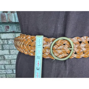 Split leather belt brown boho round buckle thumbnail 2